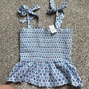 Jcrew smocked shoulder tie top